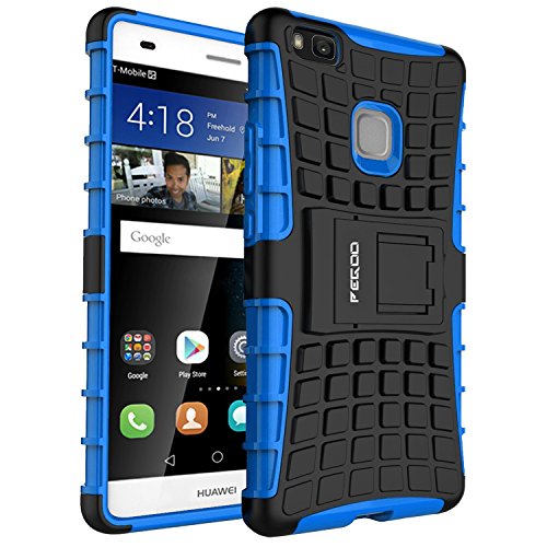 Funda Huawei P9 lite Pegoo El Soporte Incorporado A Prueba de golpes Anti-Ara  azos y Polvo Mezcla Doble Capa Armadura Proteccion Cover Case Caso Funda C  scara Caja para Huawei P9 lite  Azul 