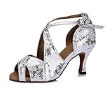  URVIP Neuheiten Frauen\'s PU Leder Heels Absatzschuhe Moderne Latein-Schuhe mit Knöchelriemen Tanzschuhe LD096 Silber 36 CN