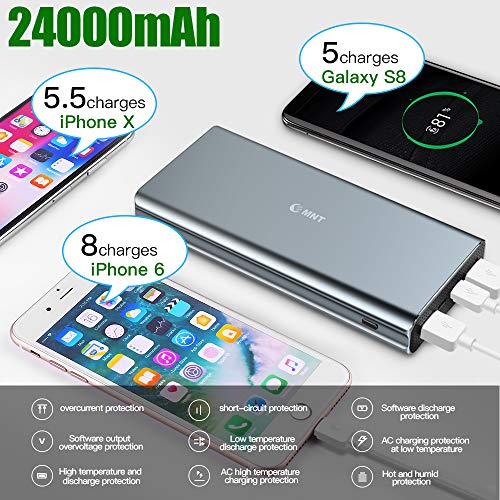 Chargeur Portable  24000mAh  Charge Rapide 3 0   Port USB Type C 3 0 A  EMNT Power Bank avec 4 Ports USB pour Grande Capacit   Batterie Externe Iphone 7 8   X  Ipad  Samsung Galaxy J3   S7   S8  Huawei P10 et autres P  riph  riques USB- Gris Argent  