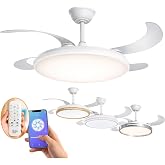 JARDIN202 - Ceiling Fan with Retractable Blades, DC Motor, Timer, Dimmable LED Light, Remote Control, 6 Speeds | 50 cm (Zahar