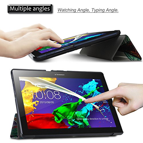 Infiland Lenovo Tab 2 A10-70 / Tab 2 A10-70L / Tab 2 A10-70F / Tab 2 A10-30F / Tab 2 A10-30L / Tab 3 10 Business/ Tab3 10 Plus Hülle Case, Ultra Dünn Tri-Fold Smart-Muschel PU Leder Schutzhülle für Lenovo Tab 2 A10-70 / Tab 2 A10-30 / Tab 3 10 Business/ Tab3 10 Plus 10,1 Zoll Tablet (mit Auto Schlaf / Wach Funktion)(Fröhlicher Baum) - 3