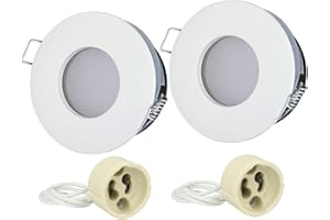 LEDLUX 2 Pezzi Porta Faretto Impermeabile, Porta Faretti da Incasso GU10 MR16, IP54 Per Luci Incasso Da Bagno e Esterno (Rotondo, Bianco)