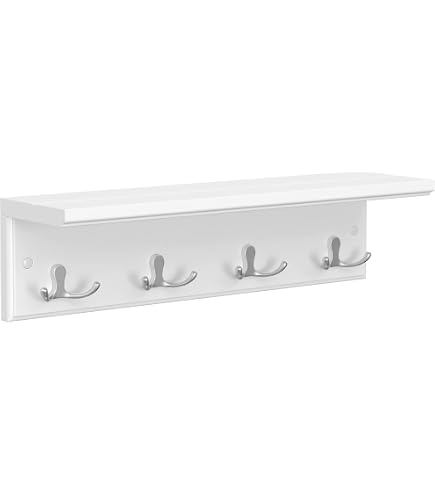 AMBIRD Wandgarderobe Mit Regal & 5 Doppelhaken - 73,5 Cm, Massivholz, Trägt Bis 30 Kg, Für Flur, Bad, Wohnzimmer (Braun)