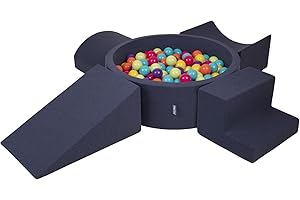 KiddyMoon Area Di Gioco In Schiuma Con Tondo Piscina Di Palline (300 Palline) Per Bambini, Blu Scuro:Verdch/Gialo/Turche/Arancion/Rosasc/Viol