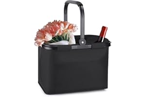 Pynhoklm®Faltbar Einkaufskorb Groß Stabil Tragekorb Picknickkorb Klappkorb Einkaufstasche mit Aluminiumgriff große arbeitskorb Einkaufskörbe Carrybag für Arbeit/Reisen/Einkaufen