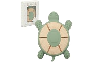 BOBY´S Beißring für Babys aus Holz & Silikon Schildkröte Oil Green/Kauspielzeug, Zahnungshilfe & Greifring in einem / 100% BPA-freies Beißspielzeug/nachhaltiger Holz Beißring