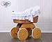 NEW LUXURY LARGE WHEELED NATURAL WICKER CRIB / MOSES BASKET / BASSINET / BABY COT - SOLID WOODEN BASE + QUALITY WHITE BRODERIE ANGLAISE BEDDING SET WITH DECORATIVE FRILL + QUALITY BRITISH MADE MATTRESS