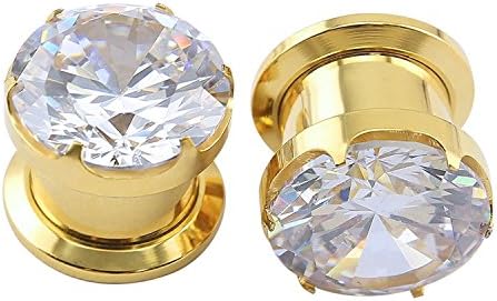 ZeSen JewelryGorgeous Big Cubic Zirconia Stainless Steel Screw Tunnels Ear Expander Stretcher Piercing Ear Gauges