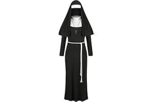 maxToonrain Nun Costumes for Women,Adult Halloween Costumes Fancy Dress Funny Classical Nun Outfit(Belt+Headpiece) for Cosplay Party