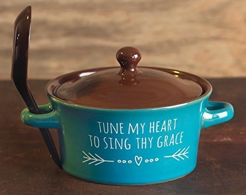 Stoneware Bowl, Lid, Spoon Set - Tune My Heart To Sing Thy Grace by Jozie B