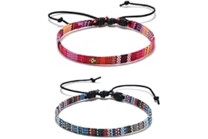 SURALIN 2 Pezzi Cavigliera da Surfista Cavigliera da Donna Cavigliera da Surfista Bracciale Etnico Impermeabile Regolabile Bracciali Intrecciati Fatti a Mano Unisex(B)