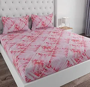 Huesland by Ahmedabad Cotton 144 TC Single Bedsheet with 1 Pillow Cover - Pink, Brown, Peach & White