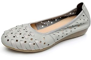 rismart Damen Hohl Komfort Schlüpfen Mary Jane Intelligent Leder Ballerinas Schuhe