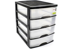 CABLEPELADO -Torre de Almacenamiento con 4 cajones 35 cm - cajonera - estante - mobiliario - escritorio - compartimento - ordenacion - color negro