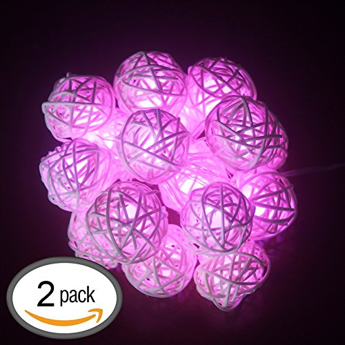 Preisvergleich Produktbild Ryham LED Rattan Lichterkette Farbwechsel Batteriebetriebene LED Lichterkette Laternen LED-Schnur-Licht 16 LED 7.38FT 2.25m Rosa (2 Satz)