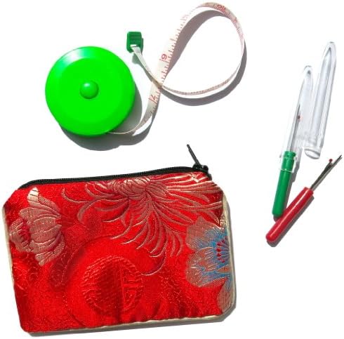 Small Retractable Tape Measure 60'' (150cm) and two Seam Stitch Rippers Unpickers in Zippered Silk Bag