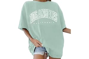 Tomwell T-Shirt Damen Oversized Mode Lose Rundhals Kurzarm Sommer Oberteile Vintage Drucken Bluse Streetwear Sport Oberteile Vintage Sweatshirt Teenager Mädchen Tunika Lang Tops