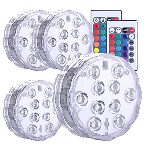 Underwater Submersible LED Lights Battery Operated Waterproof Pond Light 4 Remote Controlled Wireless RGB Multicolor Swimming Pool Lights for Christmas Halloween Party Decor Pack of 4