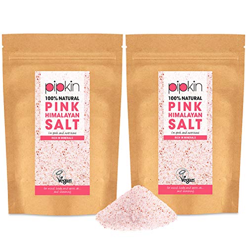 Pipkin 1kg Sal Rosa del Himalaya Natural, Tamaño 0.3-1mm, Alimento Gourmet Premium de Primera Calidad, Cristales de Sal Puros y Sin Refinar, Extraída a Mano