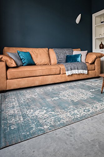 Teppichshop-Online – Teppich gewebt – Cool Vintage Medaillon – Dunkelgrau Dunkelblau – 80x150cm - 2
