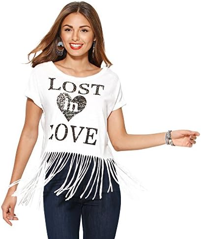 VENCA Women039;s Short-Sleeved t-Shirt with Fringe and Strass, White, L