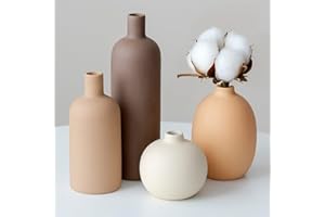VIVIDFLOW Decorative Ceramic Vase Set, 4-Piece Neutral Tones, Modern Boho Design for Living Room, Entryway, Mantel (Neutral Earth Tone set 4)
