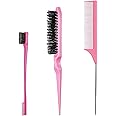 Lmyzcbzl Hair Styling Comb Set, 3 Pieces Hair Brush, Teasing Comb, Double Sided Hair Edge Brush, Rat Tail Comb, Plastic Bristle Hair Brush, for Hair Slicking