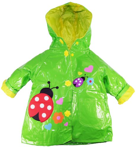 Wippette Baby Girls Infant Waterproof Hooded Ladybug Raincoat Jacket, Green, 12 Months