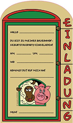 6 Einladungskarten * BAUERNHOF * für Kindergeburtstag oder Party von DEKOSPASS // Kinder Geburtstag Party Kinderparty Einladung Einladungen Karte Einladungs-Set Mottoparty Farm Tiere - 3