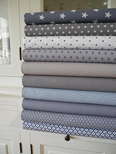 Lottashaus 10x Stoff Beige & Grau & Taupe Stoffpaket No7 Stoffe Patchwork Sterne Tupfen Shabby chic