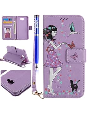 EUWLY Lederhülle für [Samsung Galaxy J5 Prime], Leuchtende Nacht Schutzhülle Ledertasche Handytasche Retro Elegant...