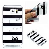 Galaxy S6Funda, Ecoway TPU Ultra Delgado Carcasa Antideslizante Suave Parachoques Resistente a los arañazos Contraportada Funda de silicona pintado Parachoques Carcasa Funda Bumper - Gato negro