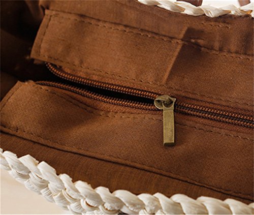 Damen Mädchen pastoralen Stil Strand Mais-Schale korbtasche Tragetasche Schulter Handtasche, beige - 5