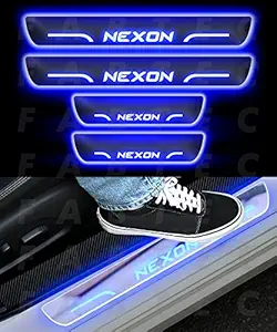 Fabtec Car Door Foot Step Led Sill Plate Compatible for Tata Nexon (Set of 4) (Blue)