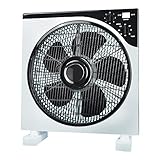 AirArtDeco Ventilateur Box| Box Fan | Grille Oscillante |12 Pouces | 3 Vitesses | Fonction de Minuterie | Puissant Silencieux | Idéal Pour la Maison ou le Bureau | Gris/Blanc