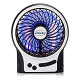 efluky Ventilador recargable4,5 pulgadas Mini USB 3 velocidades con azul decorativo de luz y luz LED ventilador de mesa portátil ventilador de refrigeración para el hogar y la oficina, en casa y actividades al aire libre como camping, senderismo, ciclismo, senderismo, escalada, canotaje, viajes, comida campestre (negro)