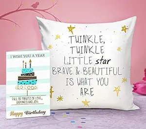 TIED RIBBONS Birthday Gifts for Wife,Sister,Girls Printed Cushion(30 cm x 30 cm, Multicolor) with Filler and Greeting Card