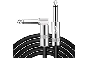 Shaevle Kabel do gitary basowej 10/20 m, profesjonalny kabel instrumentu audio, 1/10.2 cm, prosty do prostego, czarna kurtka PCW (6 m, ST-RA)