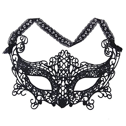Ciaoed Lady Lace Face Eye Black Mask & Gloves for Venetian Carnival Masquerade Party Night - 2