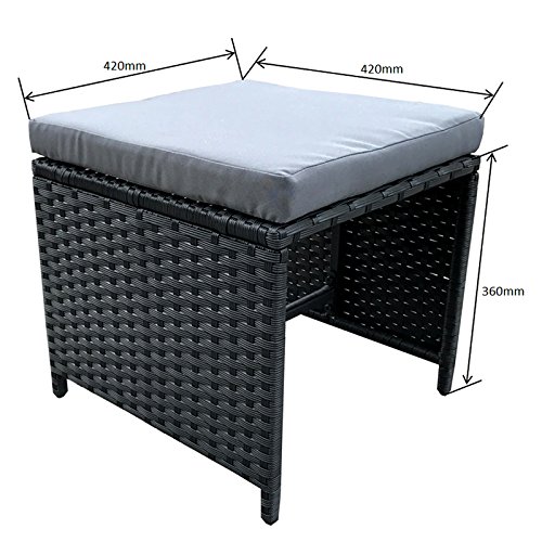 POLY RATTAN Essgruppe Rattan Set mit Glastisch Garnitur Gartenmöbel Sitzgruppe Lounge (6 Stühle, Schwarz) - 4