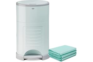 Korbell Classic Nappy Bin & Disposable Liner Bundle Lasting Up to 10 months | 44 weeks Hygienic, Odour Trapping & Hands Free | Includes 4 Packs of Biodegradable Liners | Mint