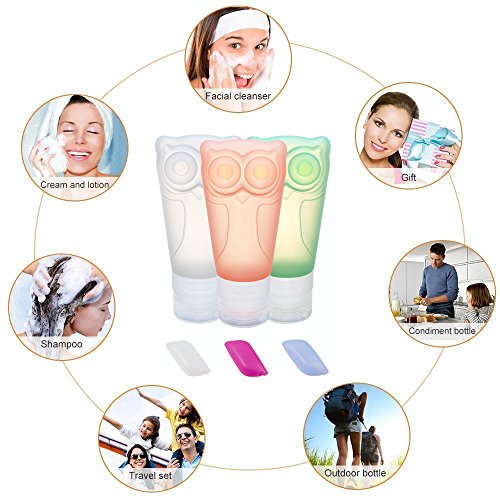 Reise Flaschen Silikon Set (3 Stück) ,SKL 83ml Farbige Fläschchen mit Saugnapf Kein Auslaufen für Shampoo Creme Spülung und Körperpflege-Eulen-Form - 4