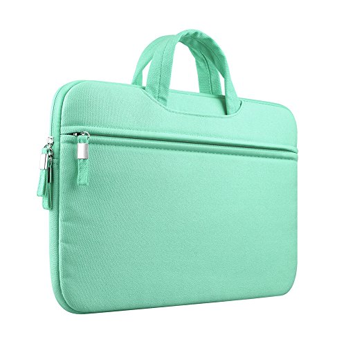 Yvonnelee Segeltuch Laptop Tasche Henkel Notebookhülle für Apple MacBook Air, Pro, Retina 11/ 11,6/ 12/ 13/ 13,3/ 15 Zoll mit Zubehörfach – Grün, M - 2