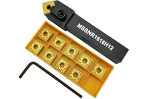 ASZLBYM Utensile da tornio 5/8" MSSNR1616H12 Barra di alesatura per tornio CNC tornitura di metalli portautensili per tornitura esterna,10pezzi SNMG120404-MA/SNMG431-MA Inserti in metallo duro