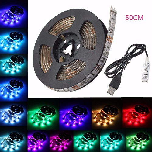 Striscia LED , GLISTENY RGB Strip USB 5050 SMD IP65 Impermeabile String Decorativi Flessibili Luci 50-200cm Cavo DC5V Per TV HDTV Schermo LCD Laptop Desktop PC Esterni Camera Letto 50cm