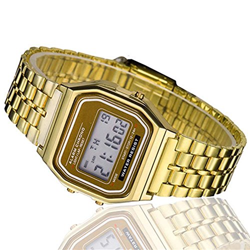 LED-Uhr Stil Echt Chrom Retro Edelstahl Band Digital Geschenk diameter of about 3.3cm gold - 2