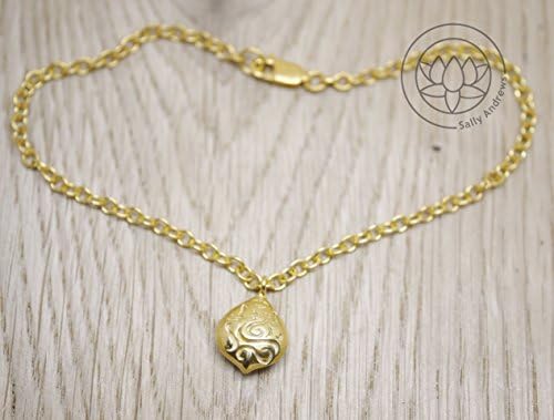 Ganesh Pod charm bracelet 22ct gold plated Sterling silver,Hindu inspired, Yoga Jewellery UK Hallmarked, Elephant silver bracelet
