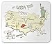 Price comparison product image Country Mouse Pad, Stylized Doodle Map of United States of America USA Regions National Folk Elements, Standard Size Rectangle Non-Slip Rubber Mousepad, Multicolor