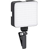Amazon Basics Camera Video Light with Clip and 3 Cold Shoe Connector | 120 LED Beads | Dimmable & Rechargeable Battery | Usef