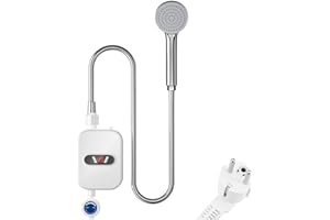 LUSACY Rubinetto Scaldabagno Istantaneo Elettrico, 3000 W Scaldacqua elettrico istantaneo, scaldabagno istantaneo con soffione doccia e tubi, per bagno, presa UE, cucina, lavastoviglie